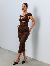 Roylia Women's Hollow Out Ruched Twist Design Bodycon Elegant Maxi Dress
